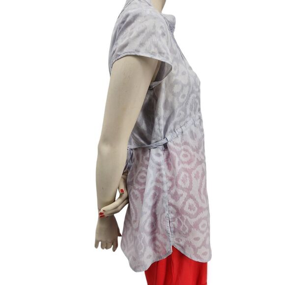 Calvin Klein Pullover Blouse Women's Medium Grey Short Sleeve Smocked Belted - Picture 6 of 10